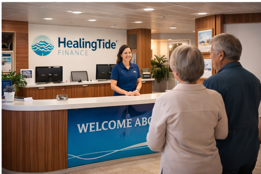 Onboard reception area welcoming visitors